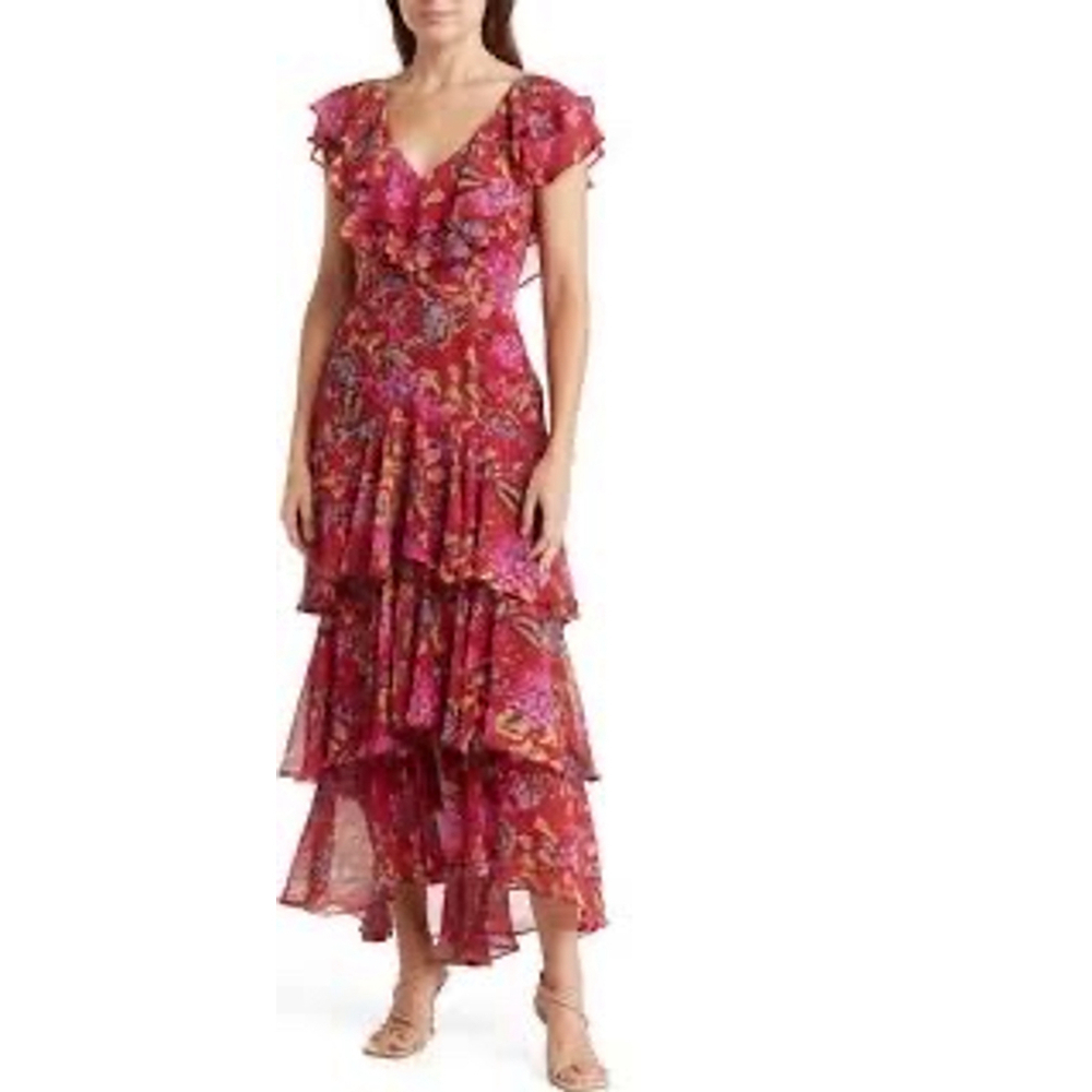 Nordstrom WAYF Burgundy Floral Ruffle Maxi Dress | XS‎ | NWT